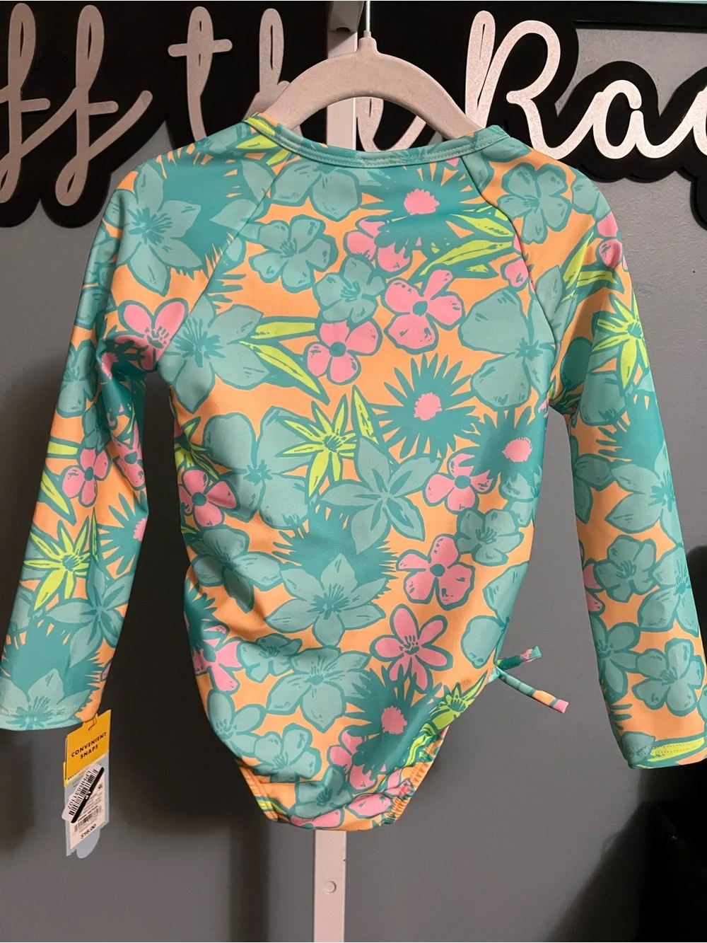 Cat & Jack Long-Sleeve Floral Zip Front Swimsuit NWT